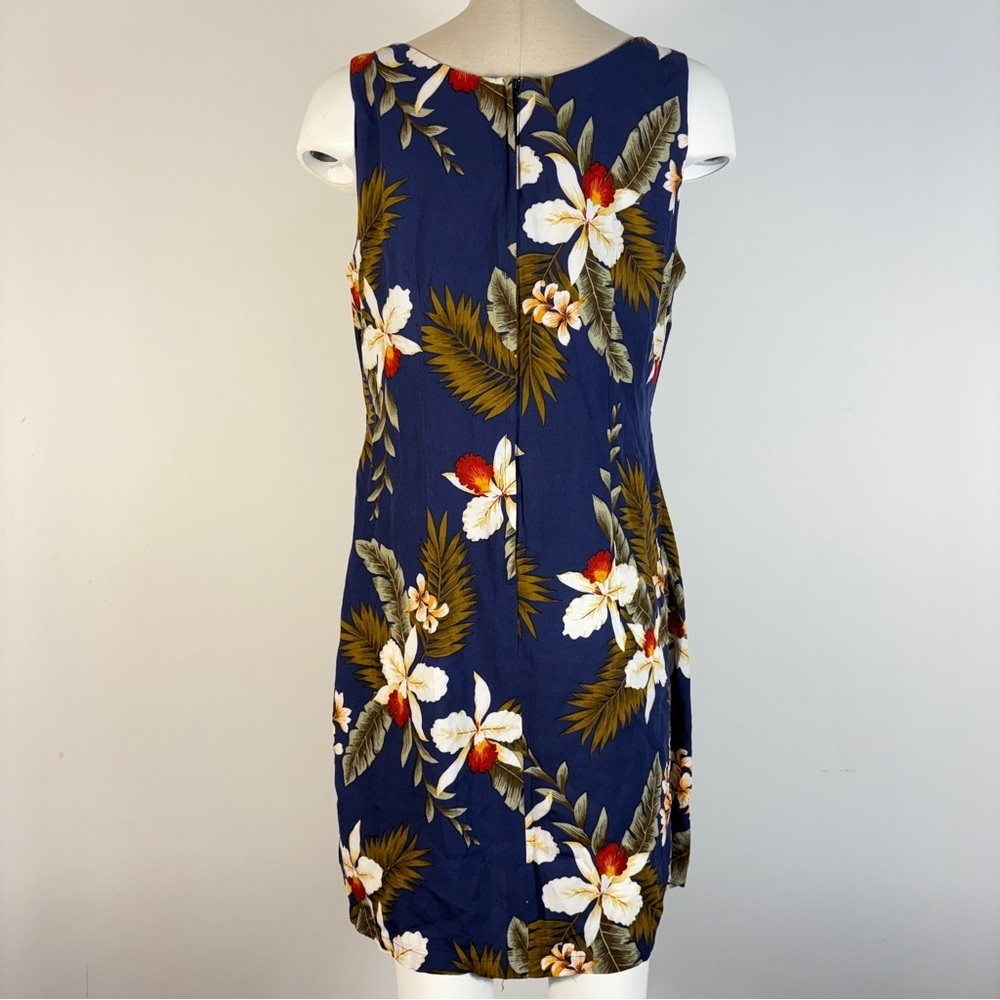 ❤️ VTG TwoPalms Hawaii Navy Floral Sarong Dress Faux Wrap Midi Boho Tropical L - Picture 3 of 10